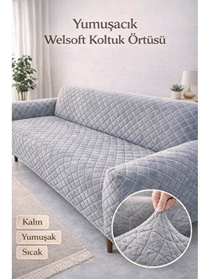 Faiend Yumuşacık Welsoft Lastikli 3 Kişilik Koltuk Örtüsü | Kaymaz, Esnek ve Yıkanabilir Koltuk Kılıfı
