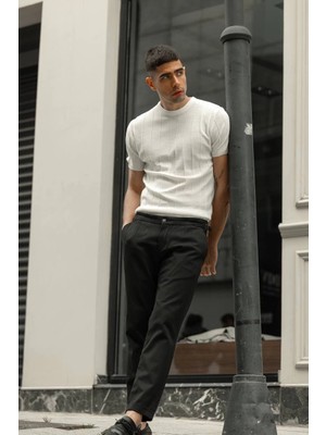 Velmora Fashion Erkek Kısa Kol Bisikilet Yaka Triko T-Shirt - Beyaz