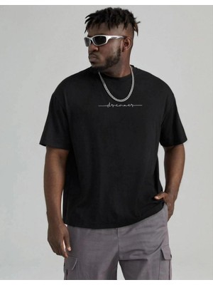 Velmora Fashion Baskılı Oversize T-Shirt - Siyah -