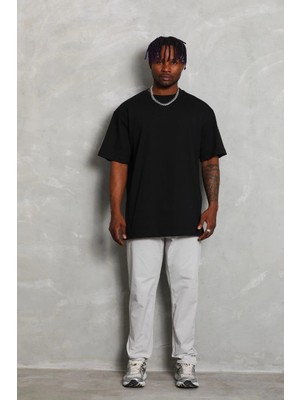 Velmora Fashion Oversize Düz Bisiklet Yaka T-Shirt - Siyah -