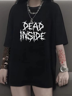 Velmora Fashion Canlı Harf Baskılı Büyük Boy Oversize Kısa Kollu Tişört - Siyah -