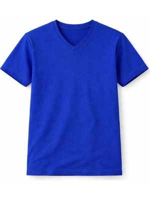 Velmora Fashion Genç Kız Çocuk V Yaka Tişört Model - Saks Mavisi