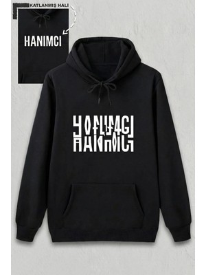 Velmora Fashion Sevgililer Günü Özel Kapüşonlu Hanımcı Baskılı Oversize Sweatshirt - Siyah