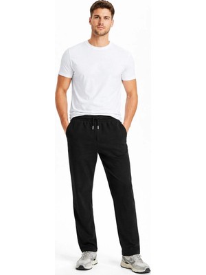 Velmora Fashion Erkek Düz Paça Beli Lastikli Eşofman Altı Pantolon - Siyah