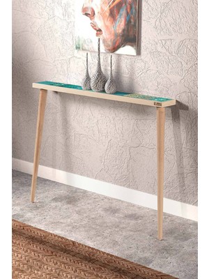 Feyza Design Valensiya Doğal Ağaç Traverten Taşlı Yeşil Dresuar 102X12CM