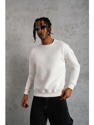 Velmora Fashion Düz Bisiklet Yaka Sweat - Beyaz