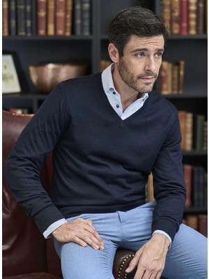 Velmora Fashion Uzun Kol V Yaka Triko Kazak - Lacivert