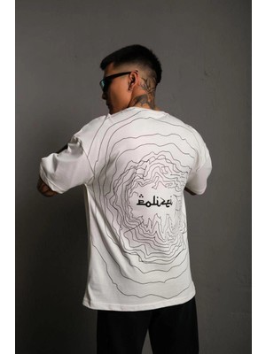 Velmora Fashion Bisiklet Yakalı Sırt Baskılı Oversize T-Shirt - Beyaz -