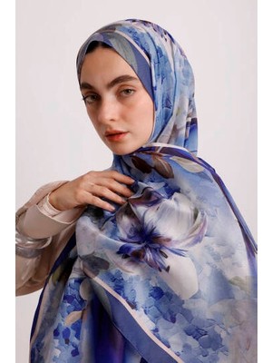 AYSHARA Çiçek Hattı Desenli Tek Taraflı Şal - Mavi