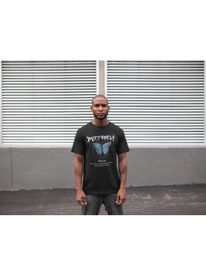 Velmora Fashion Bisiklet Yaka Baskılı Oversize T-Shirt - Siyah -