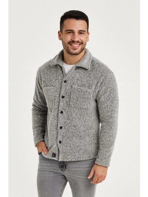 Velmora Fashion Pelüş Polar Hırka Gömlek - Gri -