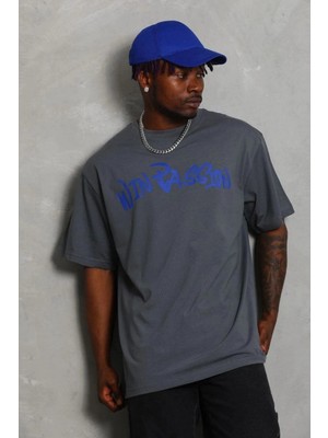 Velmora Fashion Erkek Baskılı T-Shirt Kısa Kol Bisiklet Yaka Regular Fit Tişört - Füme