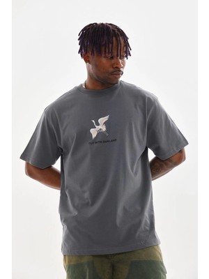 Velmora Fashion Baskılı Oversize T-Shirt - Füme -