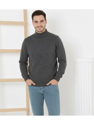 Velmora Fashion Yarım Boğaz Triko Kazak Yumuşak Dokulu Pamuklu Ince Dokuma, Uzun Kollu Rahat Regular Kalıp - Füme