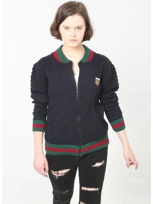 Velmora Fashion Tam Fermuarlı Triko Hırka - Lacivert -