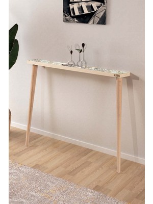 Feyza Design Bavyera 102X12CM Dresuar Doğal Ağaç Tek Sıra Traverten Taşlı Antre Hol Koridor