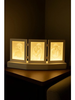 MORFEM3D Modüler Aydınlatmalı Litofan Çerçeve - Beyaz - Sarı Işık - Kişiye Özel Işıklı Fotoğraf Tasarımı