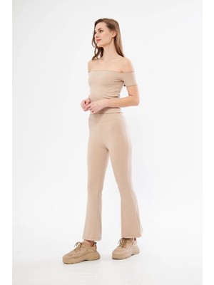 Velmora Fashion Kadın Yüksel Bel Fitilli Ispanyol Paça Tayt - Bordo