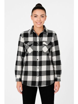 Velmora Fashion Oduncu Gömlek - Uzun Kollu, Şardonlu Kumaş, Kırmızı Beyaz Kareli Desen, Regular Fit, Çift Cepli, Manşetli Günlük Şık Stil - Siyah