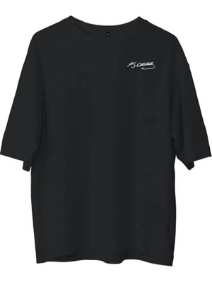 Velmora Fashion Bisiklet Yaka Baskılı Oversize T-Shirt - Siyah