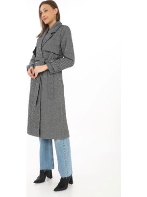 Velmora Fashion Balık Sırtı Kaşmir Uzun Kaşe Kaban - Boyalı Gri -