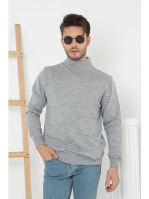 Velmora Fashion Yarım Boğaz Triko Kazak Yumuşak Dokulu Pamuklu Ince Dokuma, Uzun Kollu Rahat Regular Kalıp - Gri