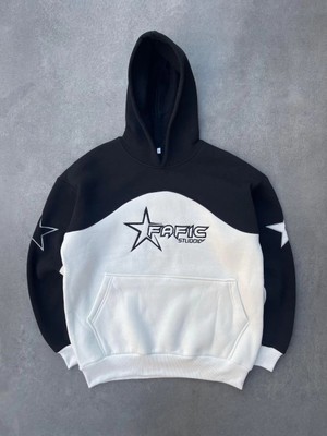 Velmora Fashion Parçalı Nakış Işlemelı Kapüşonlu Sweatshirt - Siyah