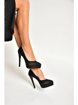 Fox Shoes Y246221604 Siyah Kumaş Ince Topuklu Kadın Ayakkabı