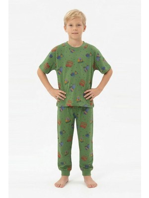 Isobel Isob Iş Makineleri Desenli %100 Pamuk Erkek Çocuk Pijama Takımı 3-12 Yaş 10104-30104