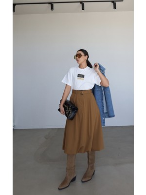 Özge Özgenç Kemerli Balon Midi Etek