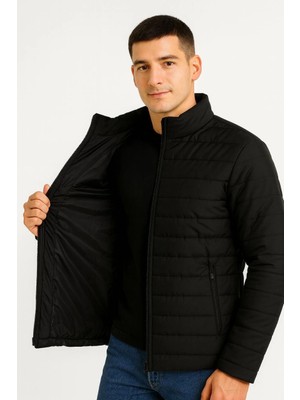 Velmora Fashion Bomber Mont Ceket - Su Itici Kumaş, Kapitone Astarlı, Fermuarlı, Kışlık - Siyah -