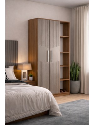 Mobilique Karbon No.1 Iki Kapaklı 6raflı Gardırop Çam-Vizon