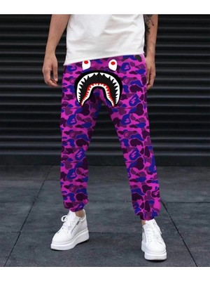 Velmora Fashion Pubg Bape x Shark Eşofman Altı - Mor -