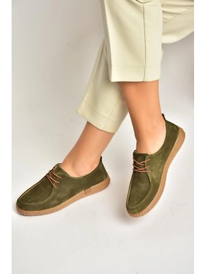 Fox Shoes Y555323002 Haki Hakiki Deri Süet Günlük Kadın Ayakkabı