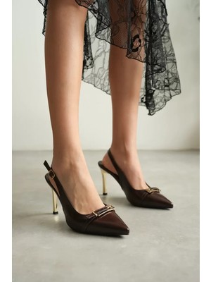 Mevese Nixar Kadın Acı Kahve Tokalı Topuklu Ayakkabı