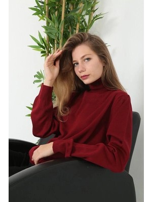 Velmora Fashion Kadın Tam Boğazlı Balıkçı Yaka Kazak Uzun Kol Düz Dokuma Triko - Siyah