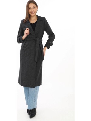 Velmora Fashion Astarlı Balık Sırtı Kaşmir Kaşe Kaban - Siyah -