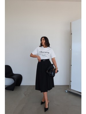 Özge Özgenç Kemerli Balon Midi Etek