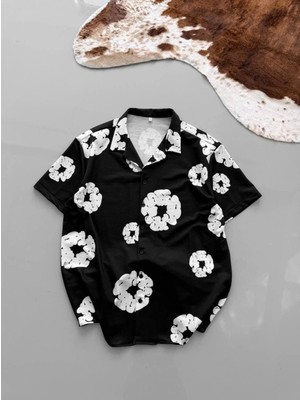 Velmora Fashion Iki Iplik Kumaş Baskılı Gömlek - Siyah -