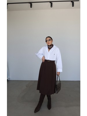 Özge Özgenç Kemerli Balon Midi Etek