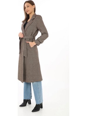 Velmora Fashion Astarlı Balık Sırtı Kaşmir Kaşe Kaban - Vizon -