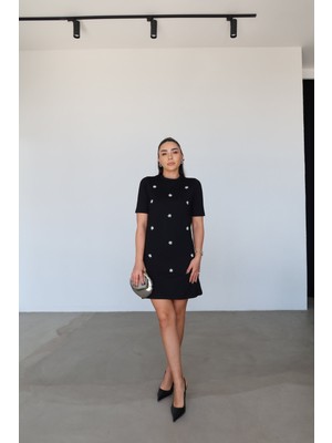 Özge Özgenç Taş Işlemeli Kısa Kol Elbise