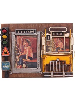 Dekoratif Metal Çerçeve Tramvay Dekorlu Vintage Ev Ofis Hediyelik
