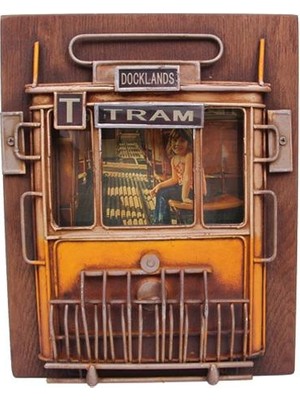 Dekoratif Metal Çerçeve Tramvay Dekorlu Vintage Hediyelik