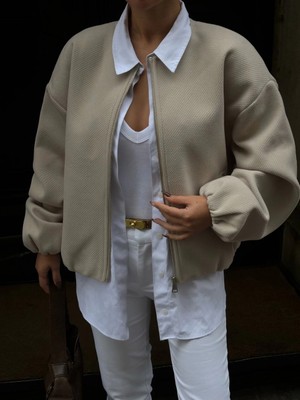 Velmora Fashion Kaşe Kaşmir Fermuarlı Ceket - Bej