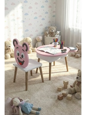 Gold Falez Çocuk Masası & Çocuk Sandalyesi Happy Face Sevimli Figürlü Set