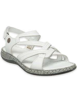 Mammamia D26YS-2415 Kadın Hakiki Deri Günlük Comfort Sandalet Beyaz