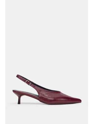 Selin Shoes Lorea Kısa ve Ince Topuk Bilek Ayarlanabilir Toka Kadın Topuklu Ayakkabı- Bordo