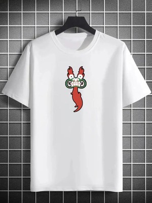 Velmora Fashion Bisiklet Yaka Baskılı Oversize T-Shirt - Beyaz -