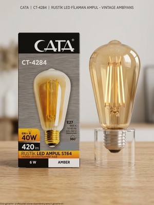 Cata Rustik LED Ampul ST64 E27 6W 420 Lm Amber, Dekoratif Filament Vintage Ampul